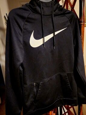 Nike Men’s Black Pullover Hoodie with White Swoosh